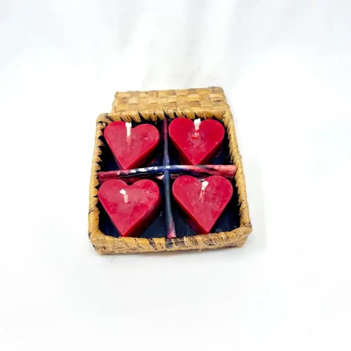 Floating Beeswax Heart Votives (Set of 4) - Woven Banana Leaf Gift Box - Myth & Ink: Worlds of C.A. Smith