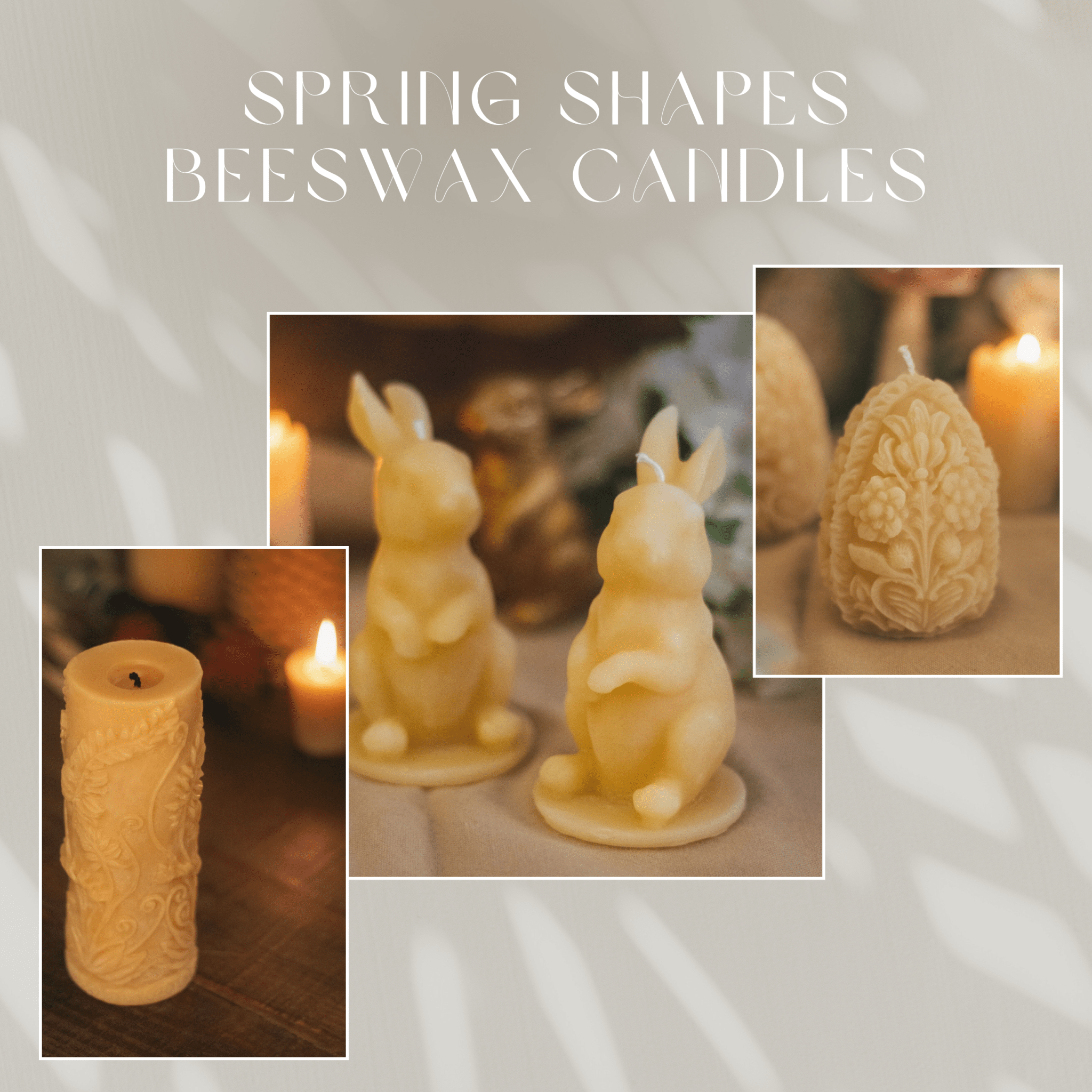 Spring Shapes Candle Collection – Carved Egg, Fern Pillar, & Bunny - Myth & Ink: Worlds of C.A. Smith